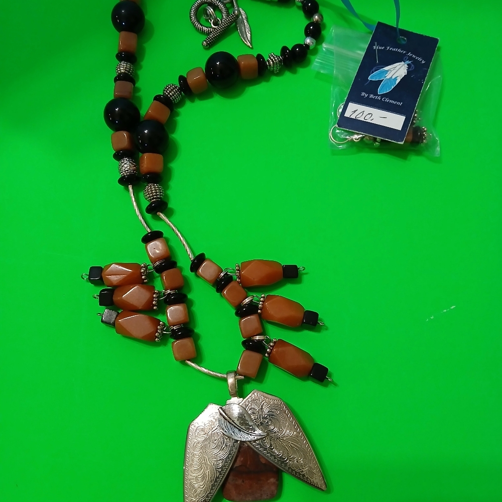 Elegant Silver and Brown Beaded Necklace